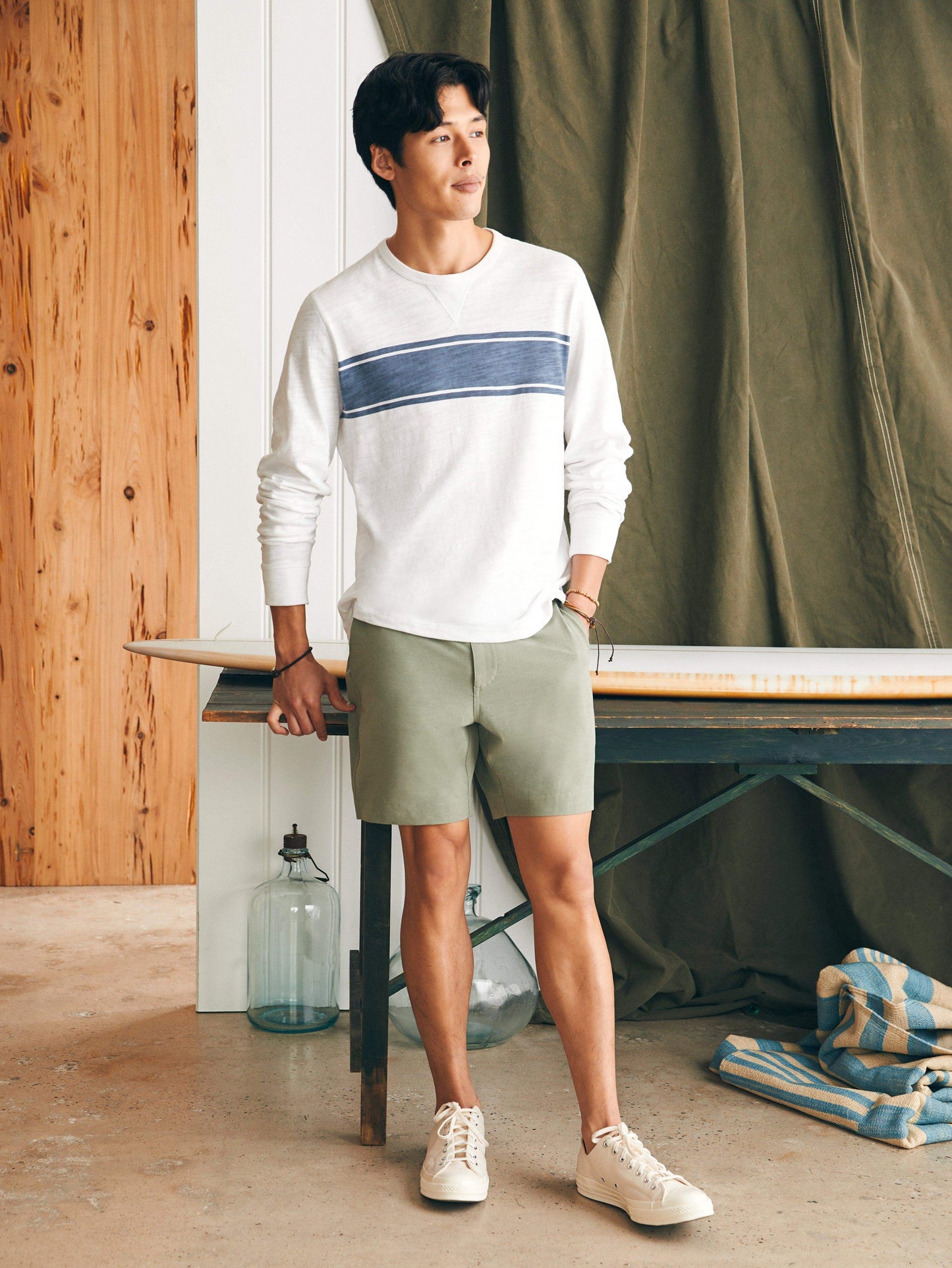Sunwashed Slub Crew - White Surf Stripe