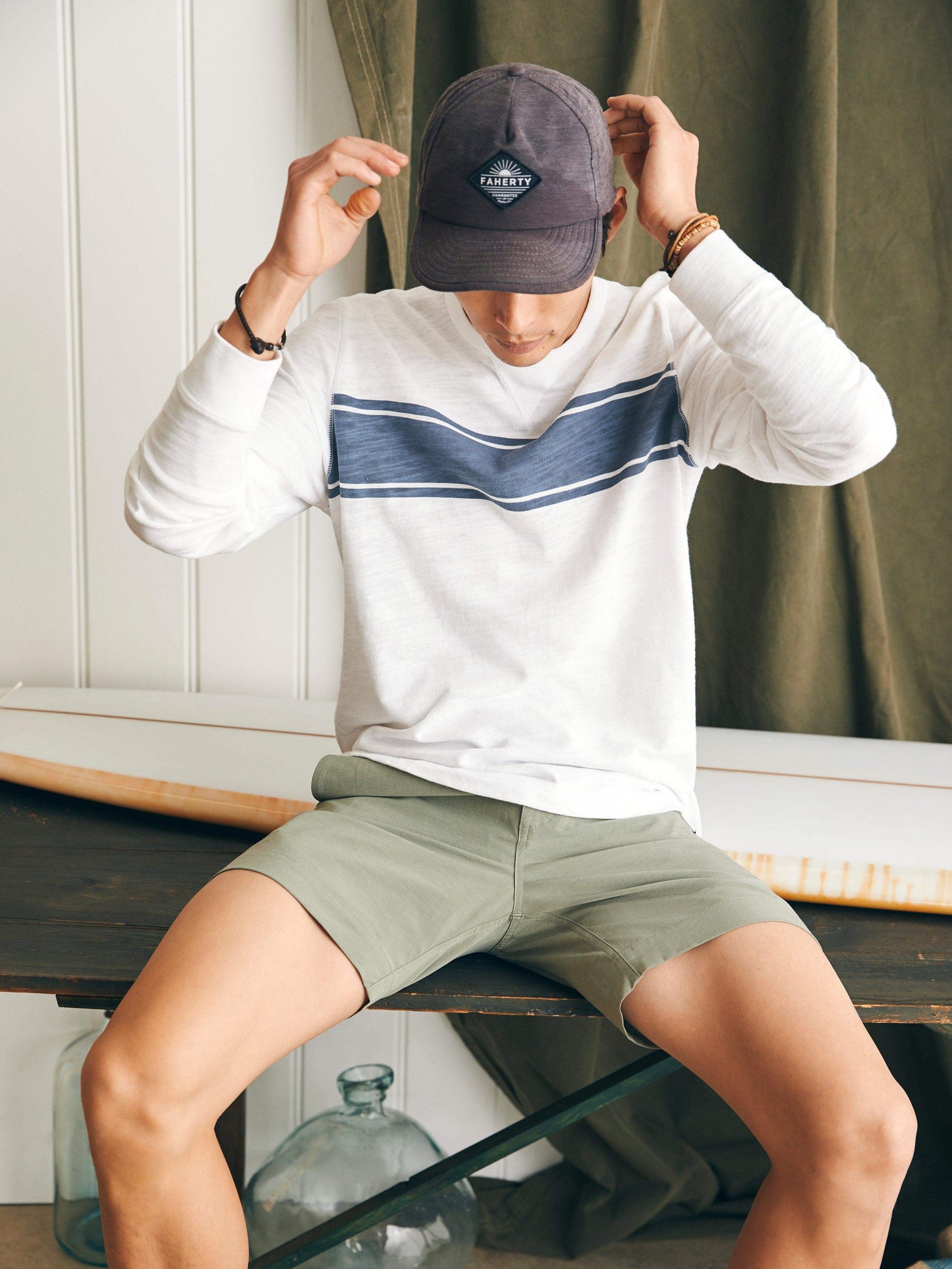 Sunwashed Slub Crew - White Surf Stripe