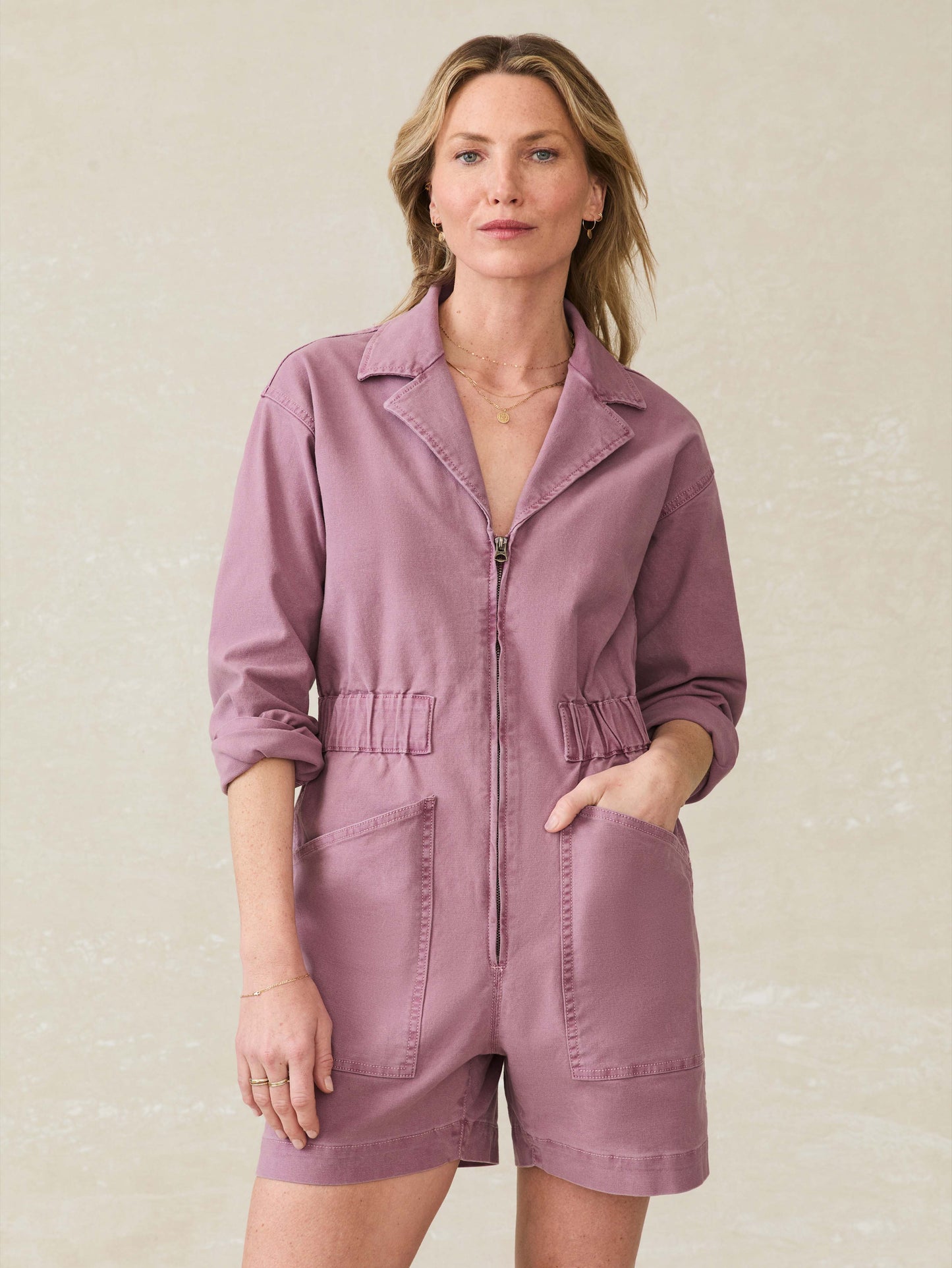 Sunwashed Canvas Romper - Weathered Orchid