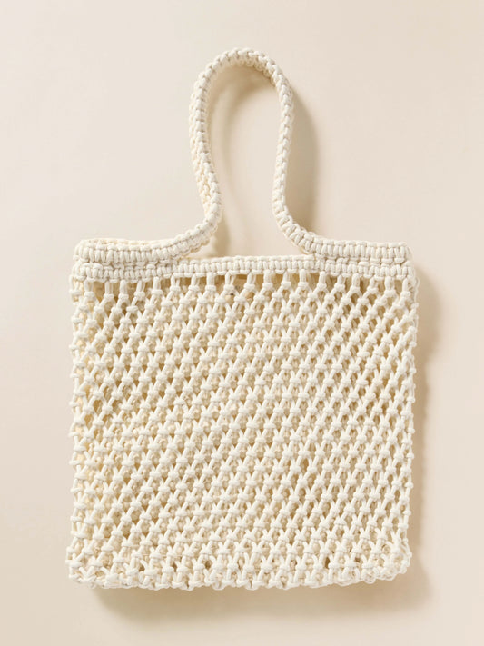 Sunwashed Macrame Tote - Cream